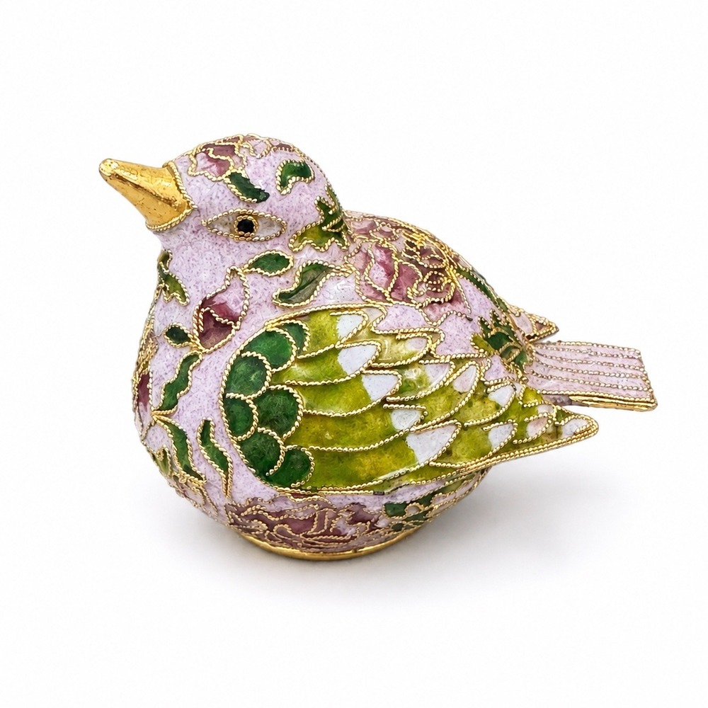 Vintage Brass Bird Figurine Cloisonne Chinoiserie Grandmillennial Cottagecore